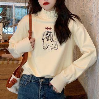 Dog Print Mock-turtleneck Pullover