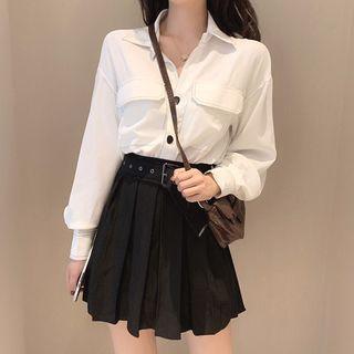 Set: Pocket Detail Shirt + High Waist Pleated Skirt