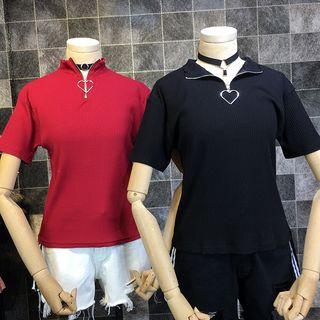 Half Zip High Neck Short-sleeve T-shirt