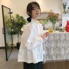 Frilled Long-sleeve Loose-fit Blouse White - One Size