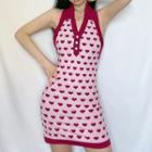 Halter-neck Heart Print Polo Knit Dress