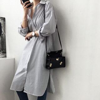 Drop-shoulder Stripe Midi Shirtdress