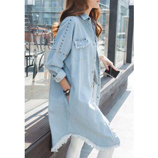 Studded-detail Frey-hem Denim Jacket