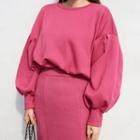 Puff-sleeve Cotton Pullover Pink - One Size