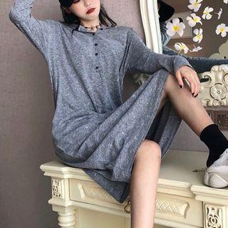 Plain Long-sleeve Dress Gray - One Size