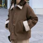 Color-block Fleece Lapel Woolen Coat