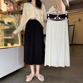 Elastic-waist Slit-back Midi Skirt