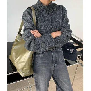 Mockneck Crop Cardigan