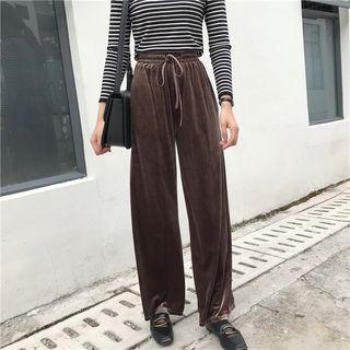 High Waist Elasticized Velvet Wide Leg Pants