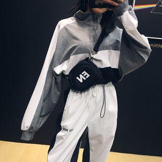Drawstring-hem Colorblock Crop Pullover