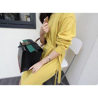 Tie-waist Wool Blend Knit Dress