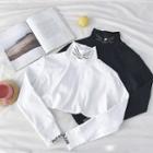 Kitty Lettering Embroidered Mock-neck Long-sleeve Top