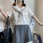 Sailor Collar Blouse / Pleated Mini A-line Skirt / Set (various Designs)
