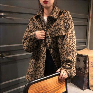 Leopard Print Button Jacket Leopard - Camel - One Size