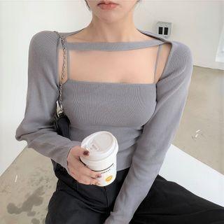 Long-sleeve Knit Shrug / Spaghetti Strap Top