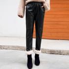 Furry Cuff Cropped Faux Leather Pants