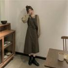 Plain Blouse / Slit Midi A-line Overall Dress