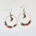 Wooden Cube & Moon Hoop Earring 1 Pair - Moon - Multicolor - One Size