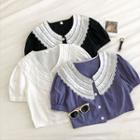 Short-sleeve Lace Collar Buttoned Crop Top