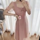 Puff-sleeve Knotted Midi A-line Dress