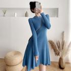 Long-sleeve Ribbed Knit Mini A-line Dress