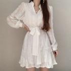 Stand Collar Placket Lace A-line Dress