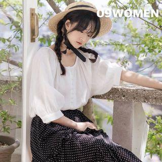 Plus Size Puff-sleeve Peasant Blouse