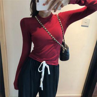 Plain Long-sleeve T-shirt / Crop Harem Sweatpants