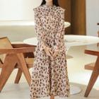 Long-sleeve Midi Floral A-line Dress Almond - One Size