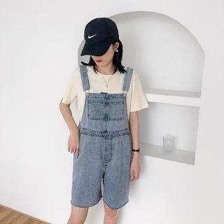 Wide-leg Denim Jumper Shorts Blue - One Size