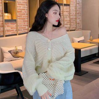 Long-sleeve V Neck Perforated Knit Jacket
