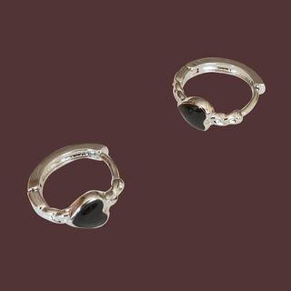 Heart Alloy Hoop Earring 1 Pair - Black & Silver - One Size