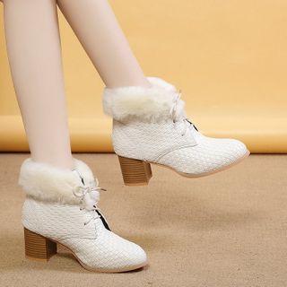 Woven Block-heel Lace-up Ankle Boots