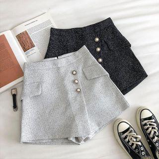 Asymmetric High-waist A-line Wide-leg Shorts
