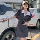 Short Sleeve Contrast Trim Mini Polo Dress
