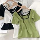 U-neck Cross-strap Short-sleeve T-shirt