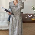 Long-sleeve Collared Floral Loose Fit Dress