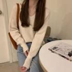 Button-accent V-neck Sweater