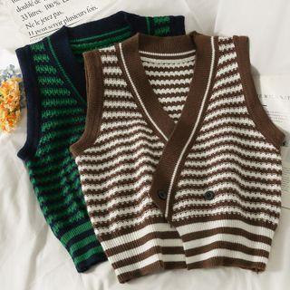 Striped Double-breasted Knit Vest