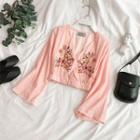 Embroidered Long-sleeve Crop Top