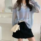 Mohair Knit Top Blue - One Size