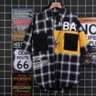 Color Panel Plaid Elbow-sleeve Shirt