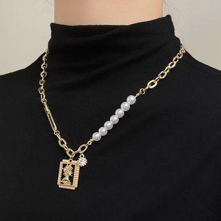 Beaded Panel Pendent Chain Necklace Necklace - One Size
