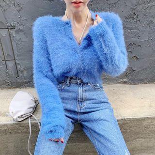 Long-sleeve Faux Fur Crop Top