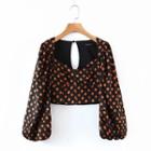 Puff-sleeve Dotted Cropped Blouse