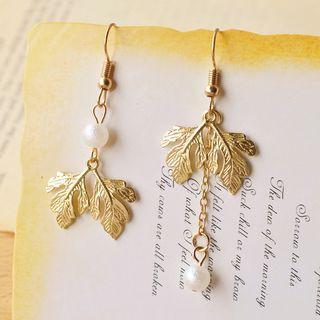 Leaf & Faux-pearl Non-matching Earrings