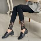 Lace Trim Leggings Black - One Size