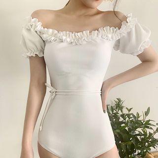 Ruffle Trim Off-shoulder Swimsuit