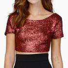 Short-sleeve Sequined Cropped Top