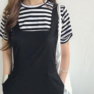 Cutout-sleeve Stripe T-shirt